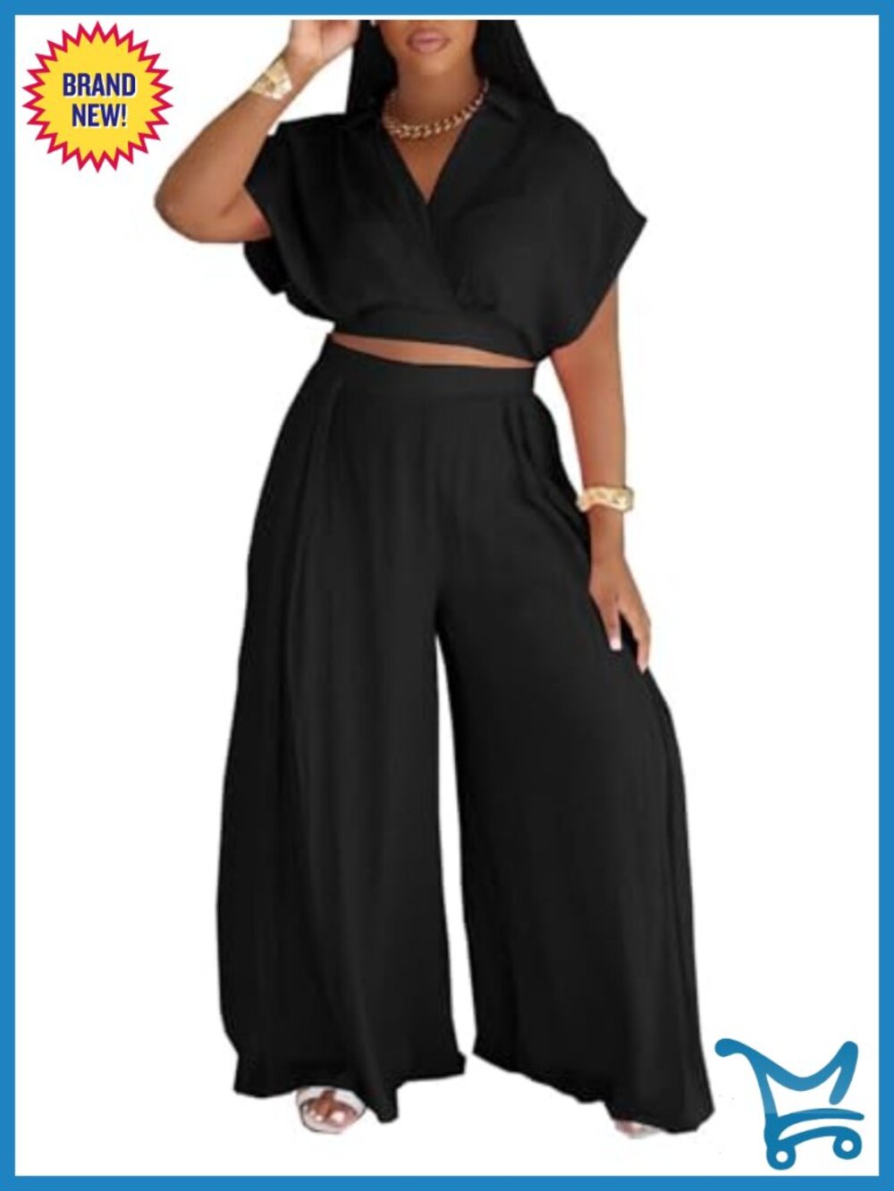 Women's 2 Piece Outfit Crop Top Wide Leg Pants Set Rayon Polyester